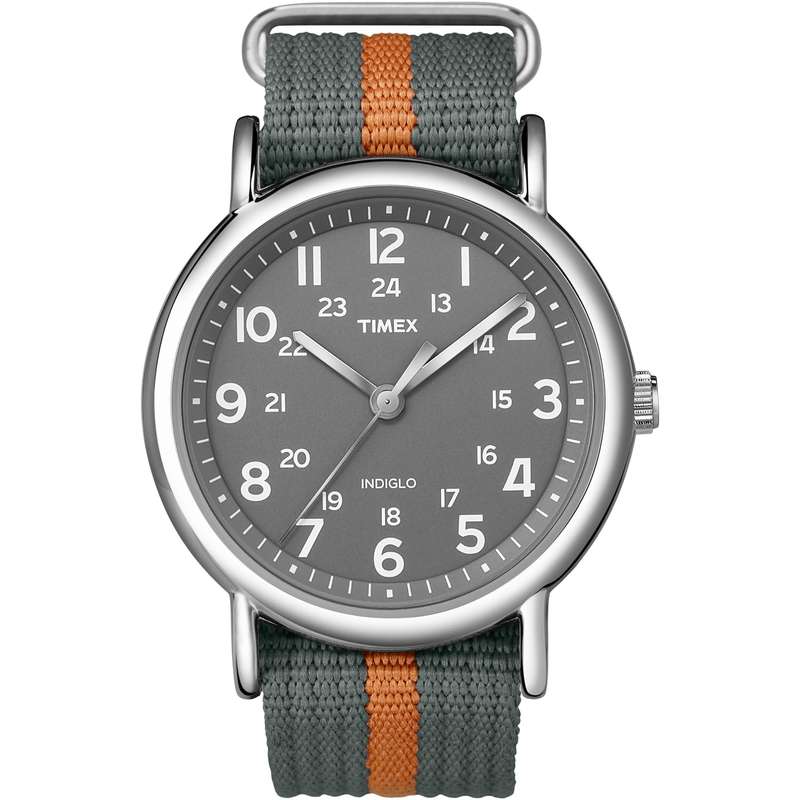 Timex Unisex T2N649 Weekender Gray and Orange Slip-Thru Nylon Strap Watch
