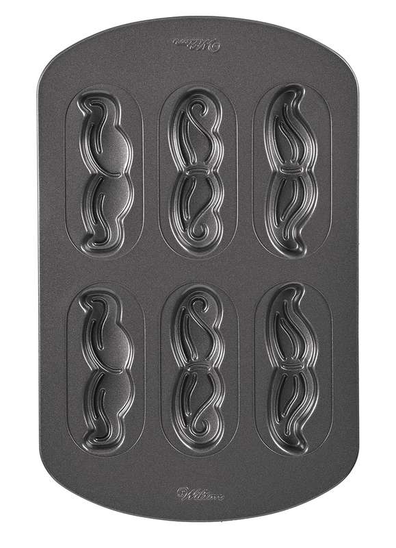 Wilton 6 Cavity MUSTACHE Cookies Brownies Baking Tray Tin Pan Non Stick Bakeware