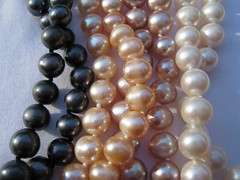 BULK BUY. 4 Single strand freshwater PEARL NECKLACES. White, black, pink, mauve