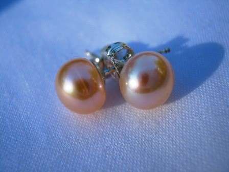 PINK, Round, Freshwater Pearl Earrings, 7-8 mm