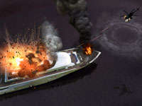 A helicopter taking out a large boat in Grand Theft Auto: Episodes from Liberty City