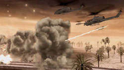 Helicopters attacking in tandem in a desert environment in Call of Duty: Modern Warfare: Reflex