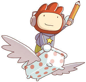 Maxwell in his flying bathtub in Super Scribblenauts