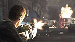 Bourne with a machine gun