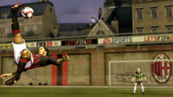 Ronaldinho performing a bike kick in 'FIFA Soccer 09' for PS3