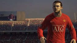 Wayne Rooney on the big screen in 'FIFA Soccer 09' for PS3