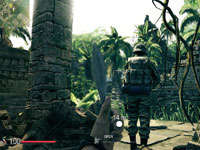 First-person view of player wielding a knife as part of an assault team in Sniper: Ghost Warrior