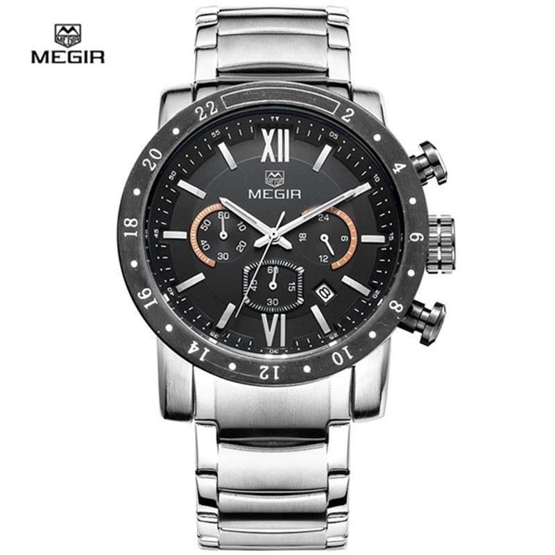 MEGIR 3008G Men Chronograph Calendar 6 Hands Stainless Steel Quartz Watch - Perfect-Timing