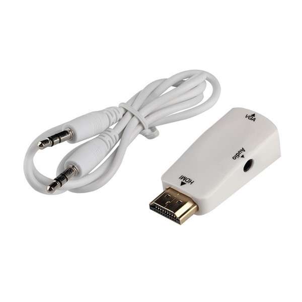 HDMI Male to VGA Female + Audio Adapter (White) *Free Shipping