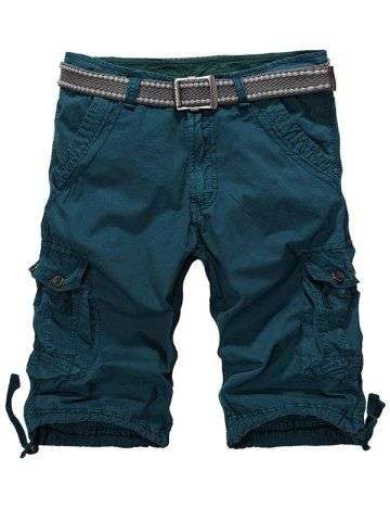 Zipper Fly Drawstring Hem Cargo Shorts - 34