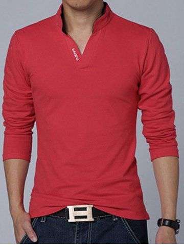 Stand Collar Long Sleeve Polo Shirt - Medium