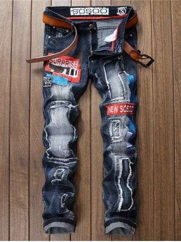 Ripped Embroidered Jeans - 34