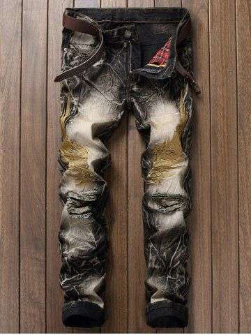 Embroidery Ripped Jeans - 34