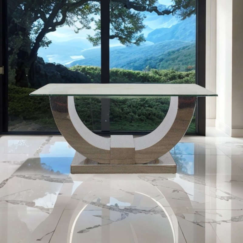 Glass Coffee Table - Split Monaco - Stainless Steel