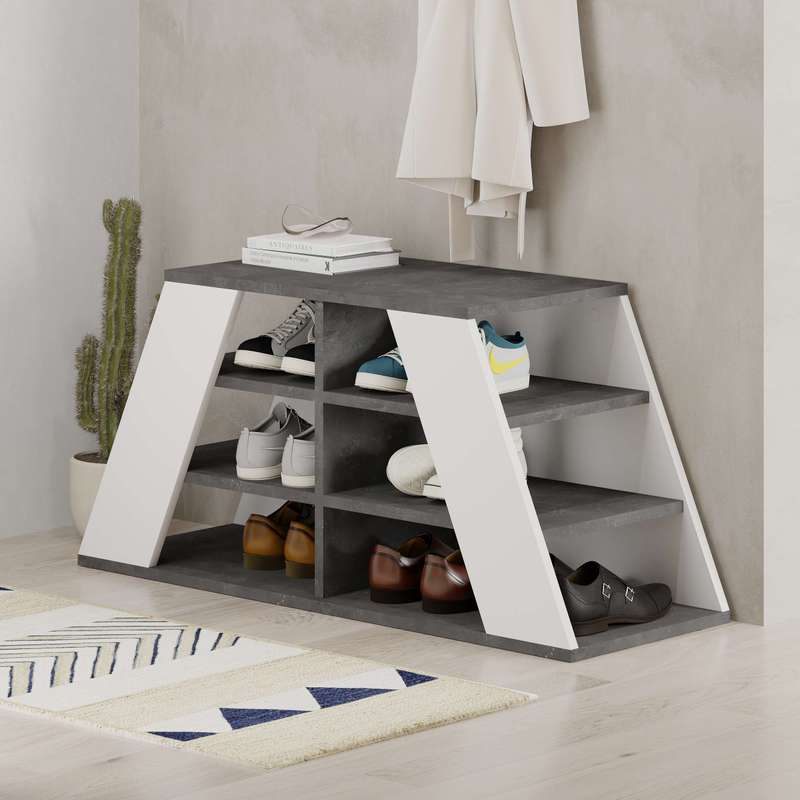 Pyramid Shoe Bench Retro Grey - White