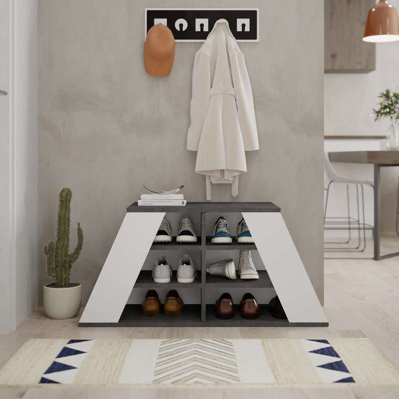 Pyramid Shoe Bench Retro Grey - White