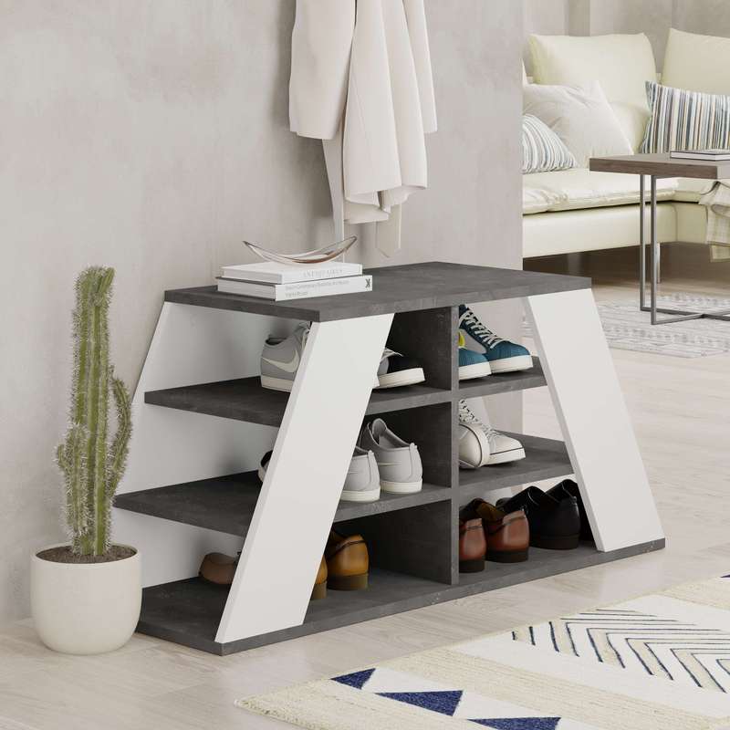Pyramid Shoe Bench Retro Grey - White