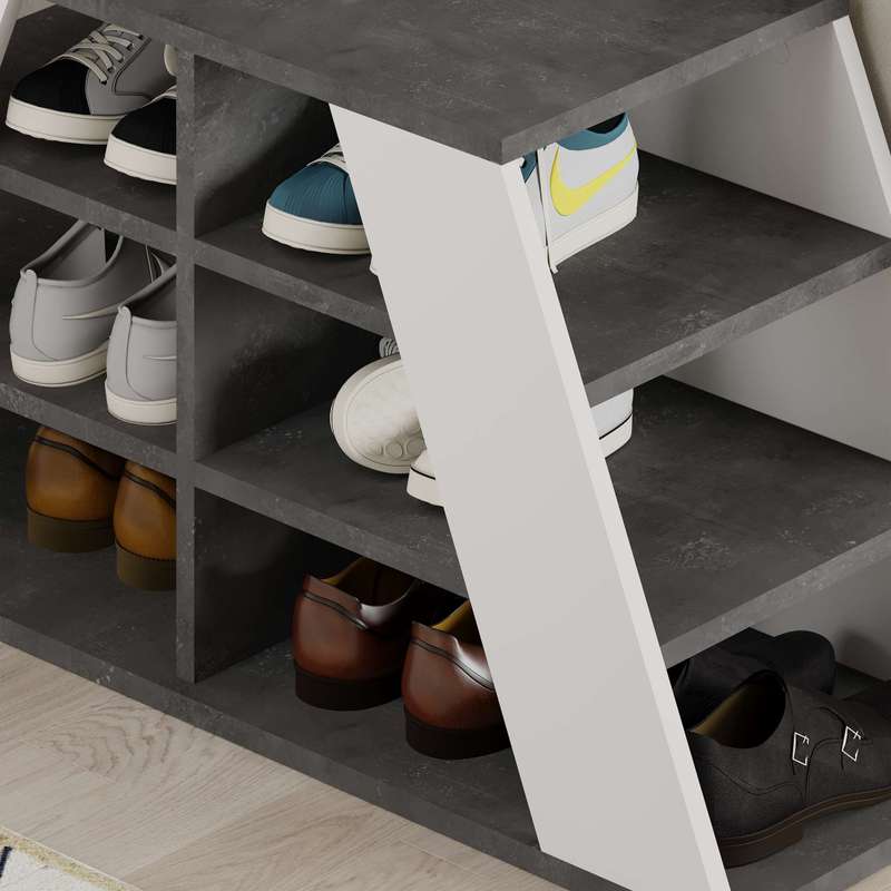 Pyramid Shoe Bench Retro Grey - White