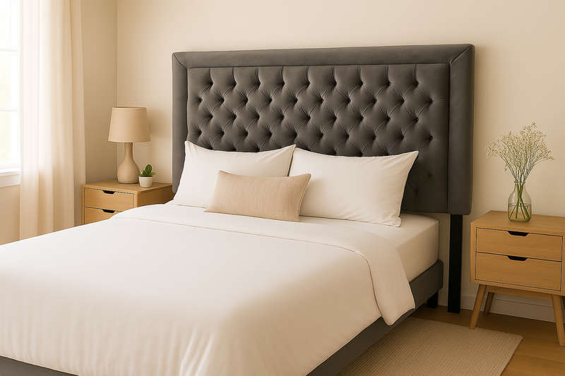 Nadine Headboard - Queen/Double - Grey Velvet Covered Button