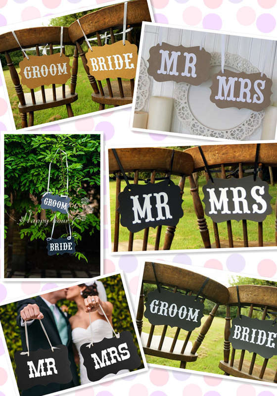 WEDDING DAY DECOR  LARGE "BRIDE" "GROOM" SET OF SIGNS FOR CHAIR, DECOR, PHOTO PROP WHITE AND BLACK