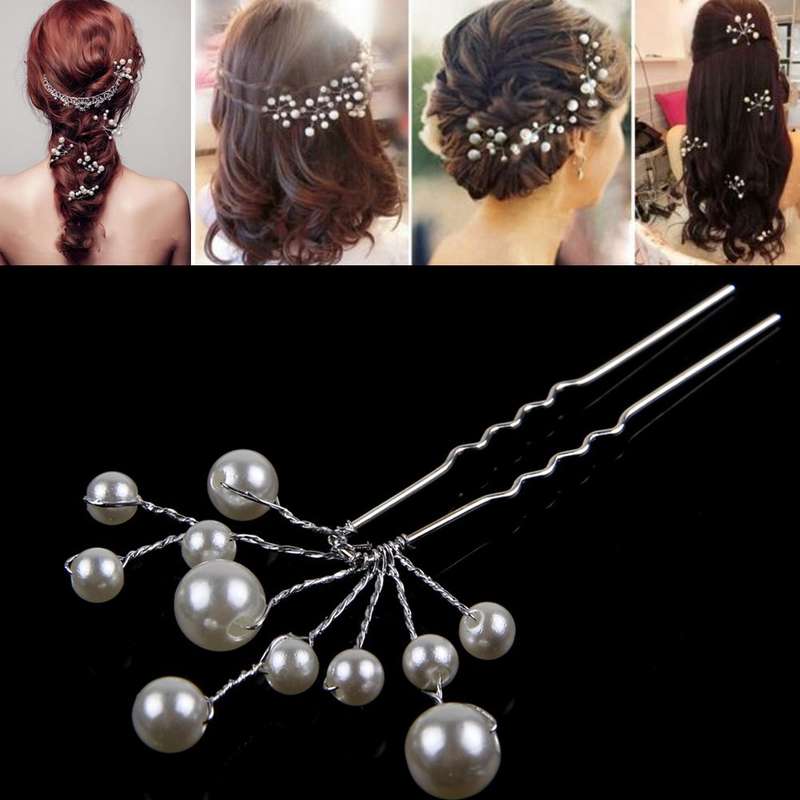 BRIDAL HAIRPINS - HAIR ACCESSORY - FAUX PEARLS - BEAUTIFULLY CRAFTED - CAN ATTACH VEIL WITH THESE