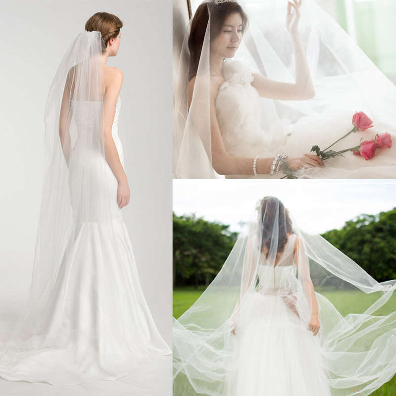 PURE WHITE WEDDING BRIDAL VEIL WITH COMB  - APPROX 2 METRES