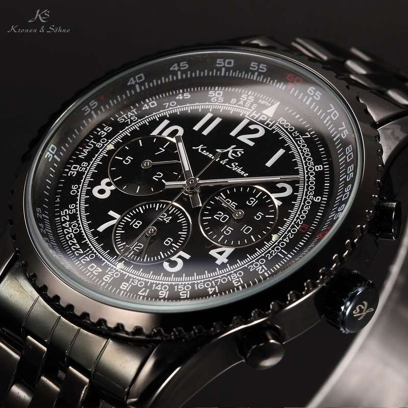 late entry!! KRONEN & SOHNE Aviator Automatic Flight Calculator Black IP Chrono w/ box, papers