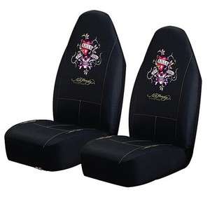 ED HARDY LOVE KILLS SLOWLY SEAT COVERS PAIR (Set of 2 pc) Black NEW