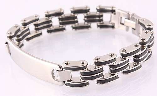 Wholesale-Lots-5Pcs-natural-rubber-Stainless-Steel-Mens-Silver-Bracelets-FREE