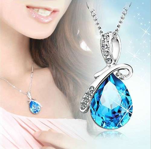 Womens-Rhinestone-Chain-Crystal-Necklace-Pendant-Waterdrop-Jewelry-Xmas-Gift-New