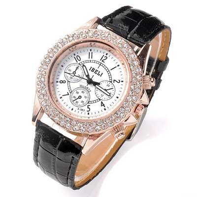 Womens-Crystal-Decorated-Racing-Style-Analog-Quartz-Wrist-Watch-PU-Leather