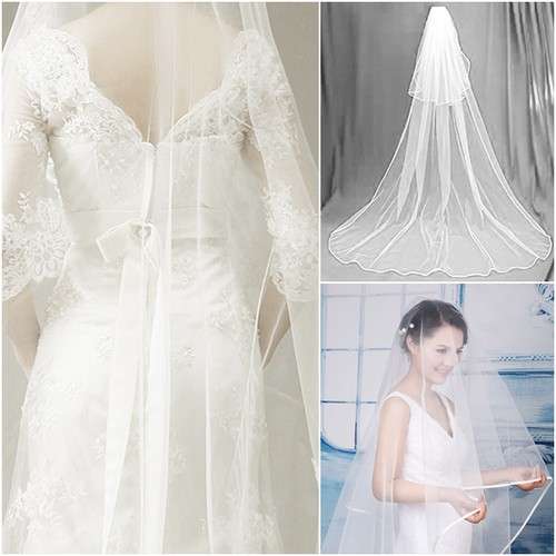 1T-One-Tier-Elegant-Cathedral-White-Edge-Wedding-Bridal-Bride-Veil