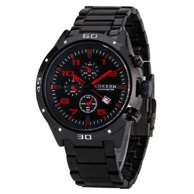 Black-Fashion-Waterproof-Curren-Chronometer-Watch-w-Calendar-and-Red-Hour-Marks