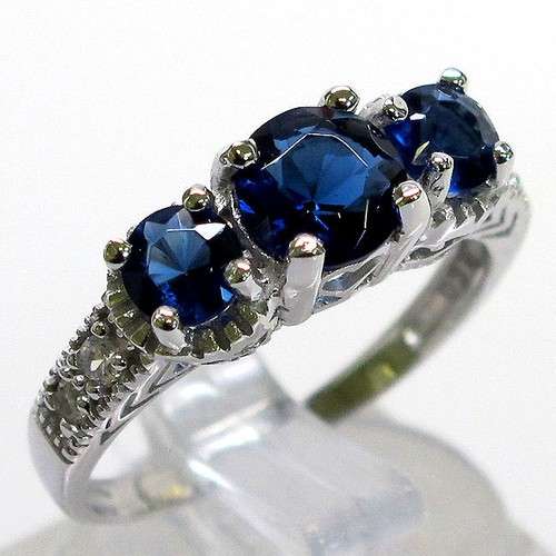 AWESOME 1.5CT SAPPHIRE 925 STERLING SILVER FILIGREE RING SIZE 6.5