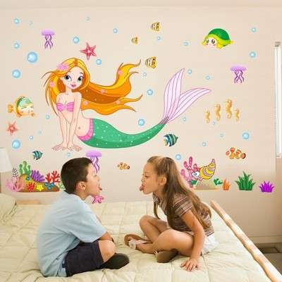 DIY-Home-Decor-Art-Vinyl-Mermaid-Cartoon-Mural-Decals-Removable-Wall-Stickers