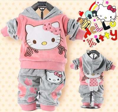 baby-suit-set-Girls-Hello-Kitty-clothing-velvet-Sport-suits-hoody-jackets-pants