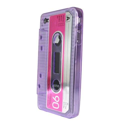 CLEAR CASSETTE TAPE Purple TPU GEL COVER CASE For VERIZON ATT SPRINT IPHONE 4S