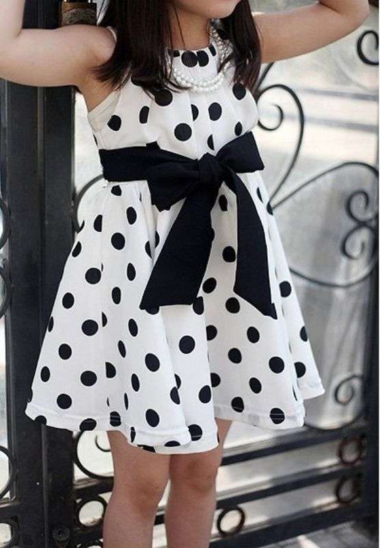 COOL SUMMER GIRL'S WHITE DRESS WITH NAVY  POLKA DOTS - RECOMMENDED AGE 3 YRS