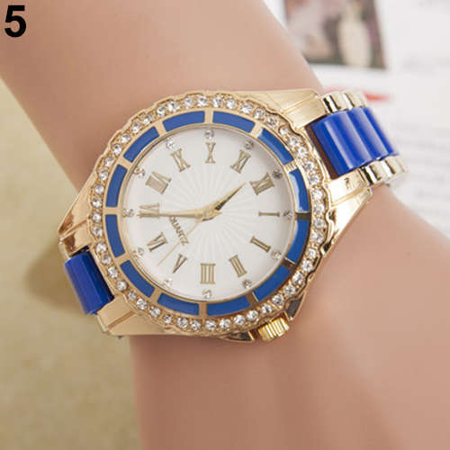 GIRLS-QUARTZ-WRIST-WATCH-ROMAN-NUMERALS-ANALOGUE-CRYSTAL-GOLD-TONE-CASE-STRICT