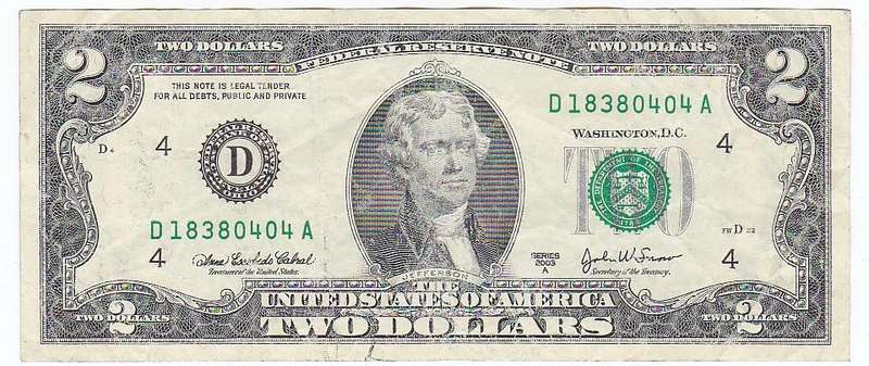 USA 2 DOLLARS SERIES 2003 A D 183804404 A