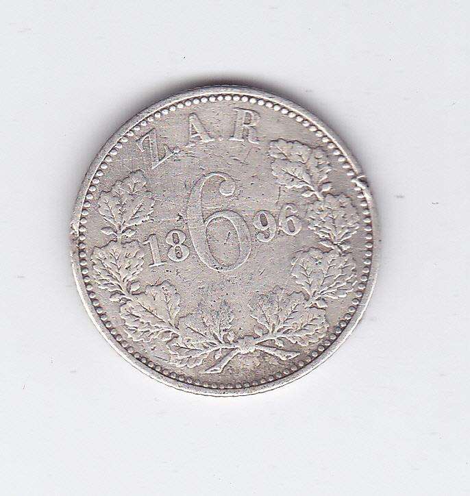 ZAR SIXPENCE 1896 - F = R150 VF = R 400