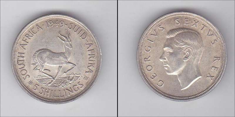 SOUTH AFRICA 5 SHILLINGS 1949 EF