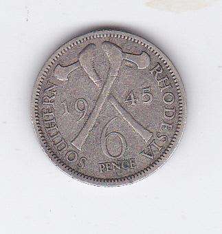 SOUTHERN RHODESIA SIXPENCE 1945 F = $15 VF = $25