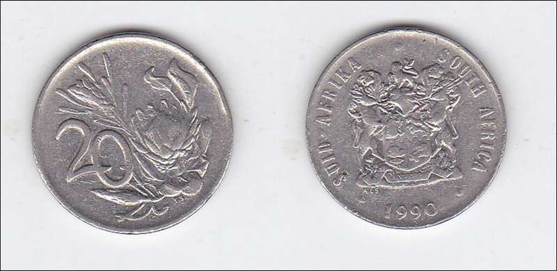 SOUTH AFRICA 20 CENTS 1990