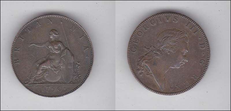 GREAT BRITAIN Halfpenny 1790 Pattern by Drozt, edge RENDER TO CESAR.. HIGH GRADE