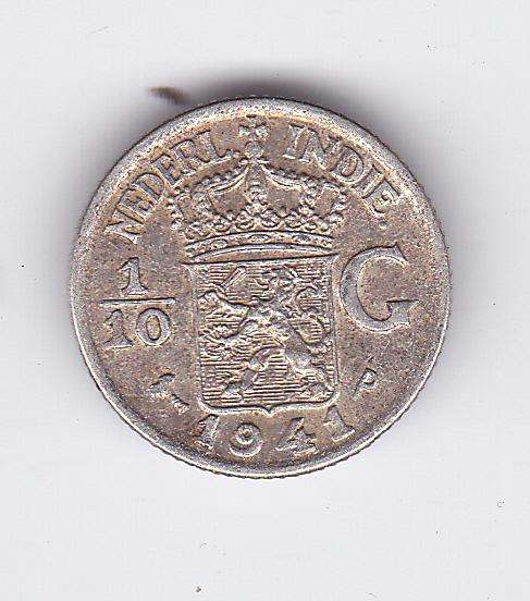 DUTCH EAST INDIA 1/10 OF A GUILDER 1941 - SILVER
