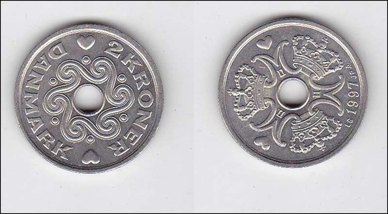 DENMARK 2 KRONER 1997 EXTRA FINE