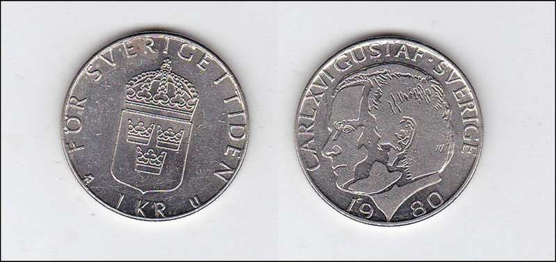 SWEDEN 1 KRONER 1980 HIGH GRADE