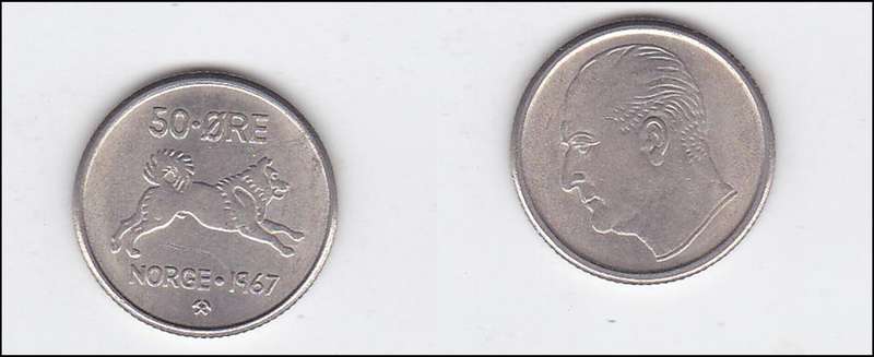NORWAY 50 ORE 1967 EF