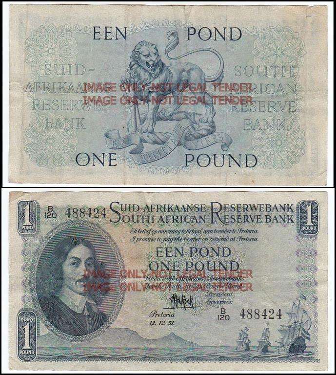 SOUTH AFRICA 1 POUND M.H. DE KOCK 12.12.51 B120 488424